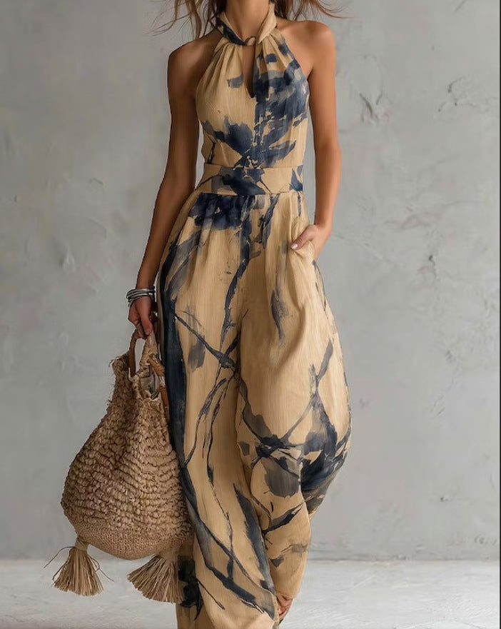 Palms35 halter backless jumpsuit,