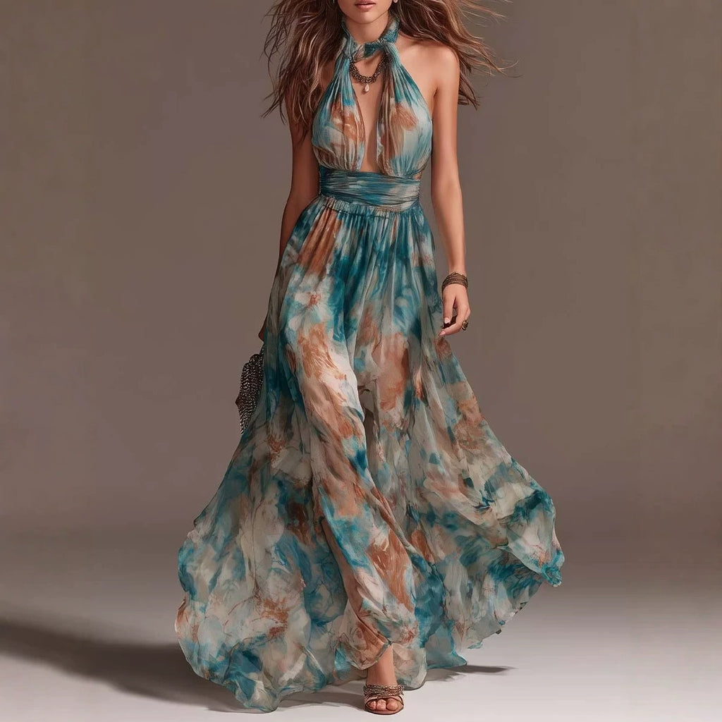 Palms35 Hang Neck Backless  Casual Long Dress