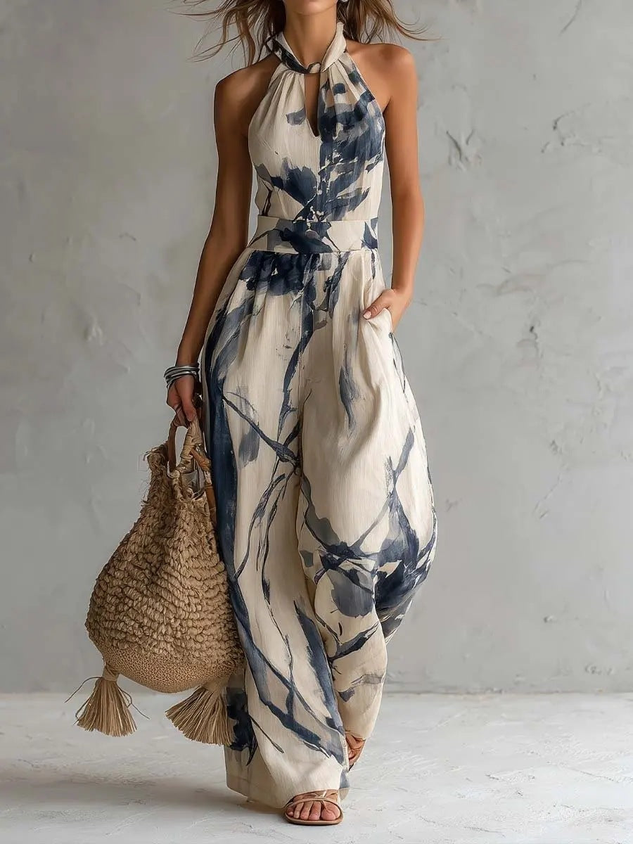 Palms35 halter backless jumpsuit,