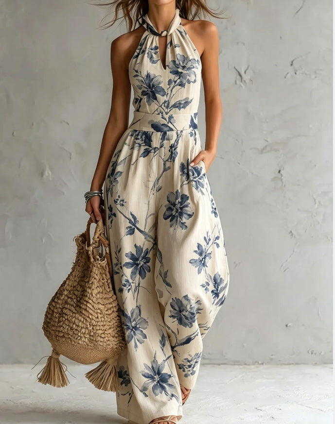 Palms35 halter backless jumpsuit,