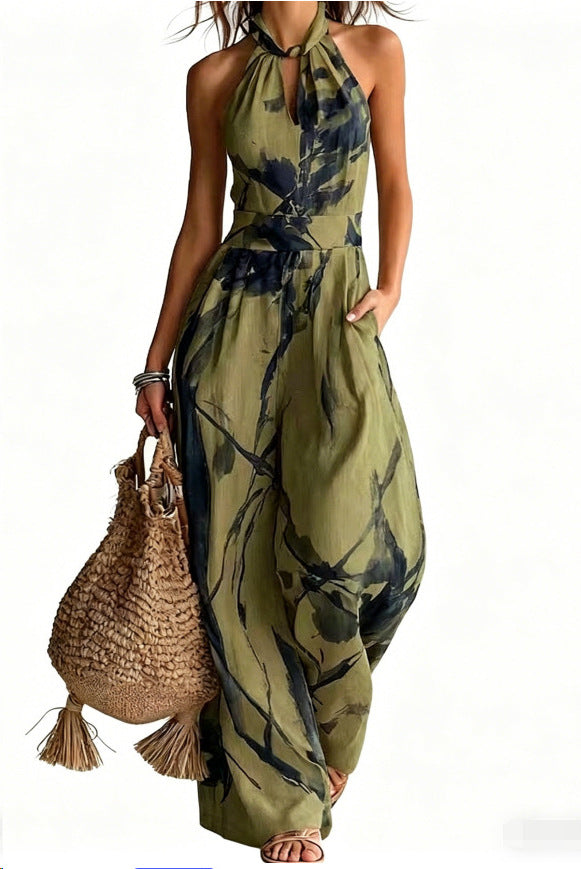Palms35 halter backless jumpsuit,