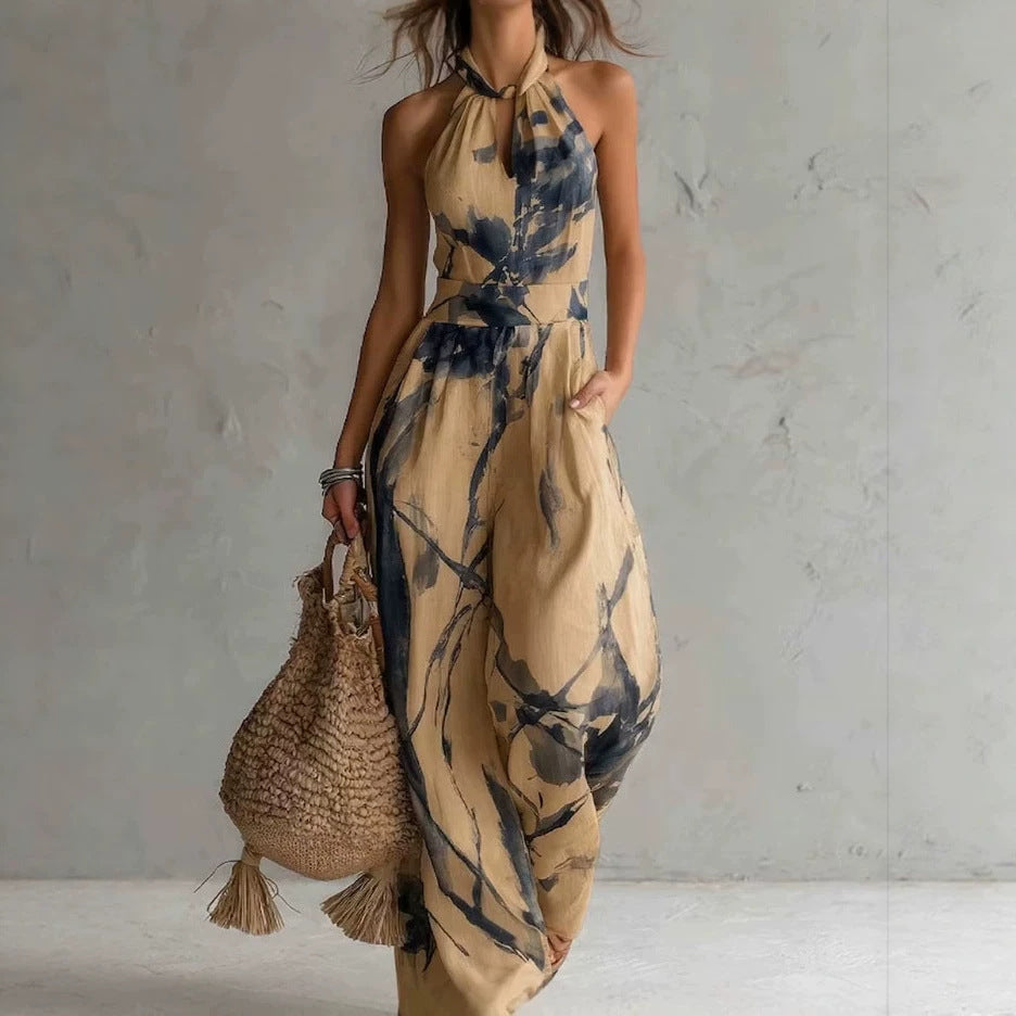 Palms35 halter backless jumpsuit,