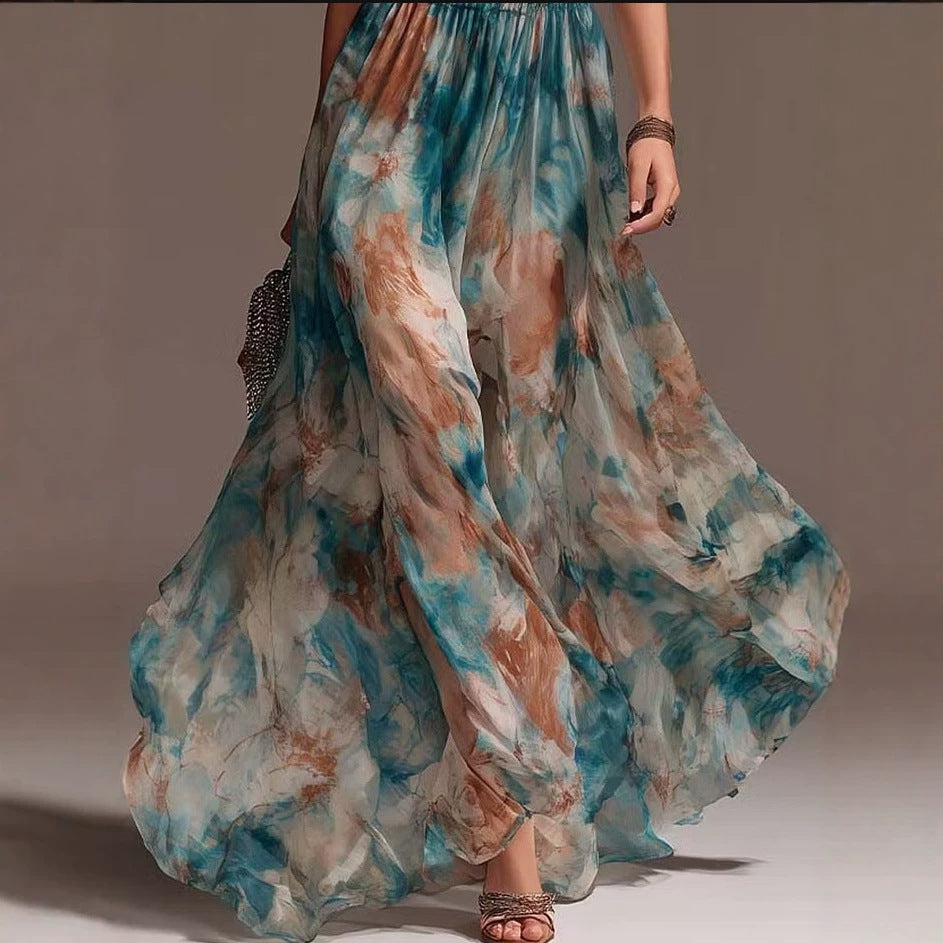 Palms35 Hang Neck Backless  Casual Long Dress