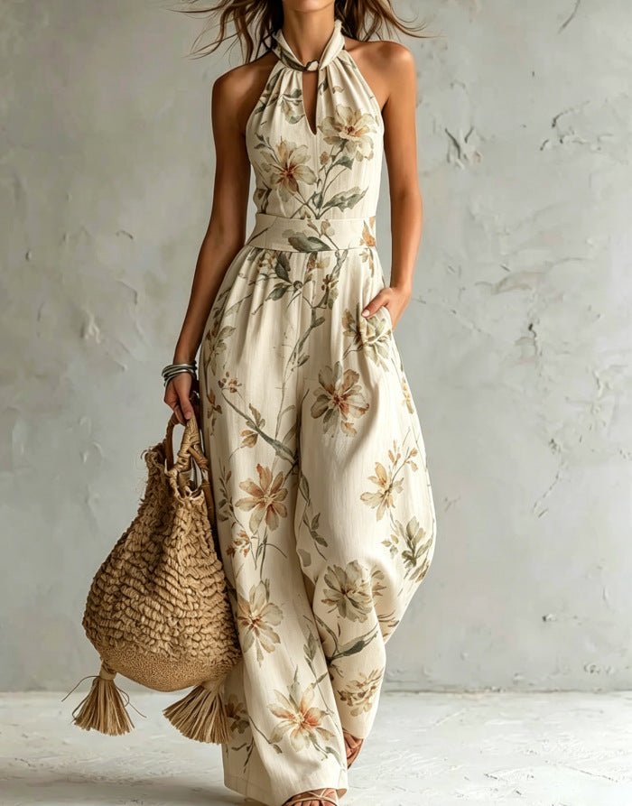 Palms35 halter backless jumpsuit,