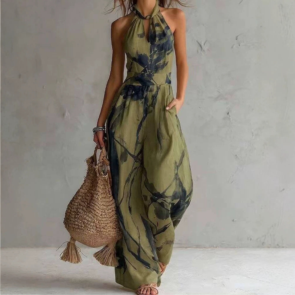 Palms35 halter backless jumpsuit,